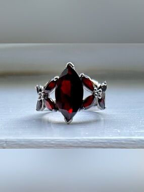 Gorgeous Garnet Sterling Silver Chunky Statement Ring